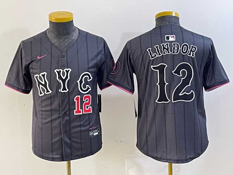Youth New York Mets #12 Francisco Lindor Number Grey 2024 City Connect Cool Base Stitched Jerseys->mlb youth jerseys->MLB Jersey